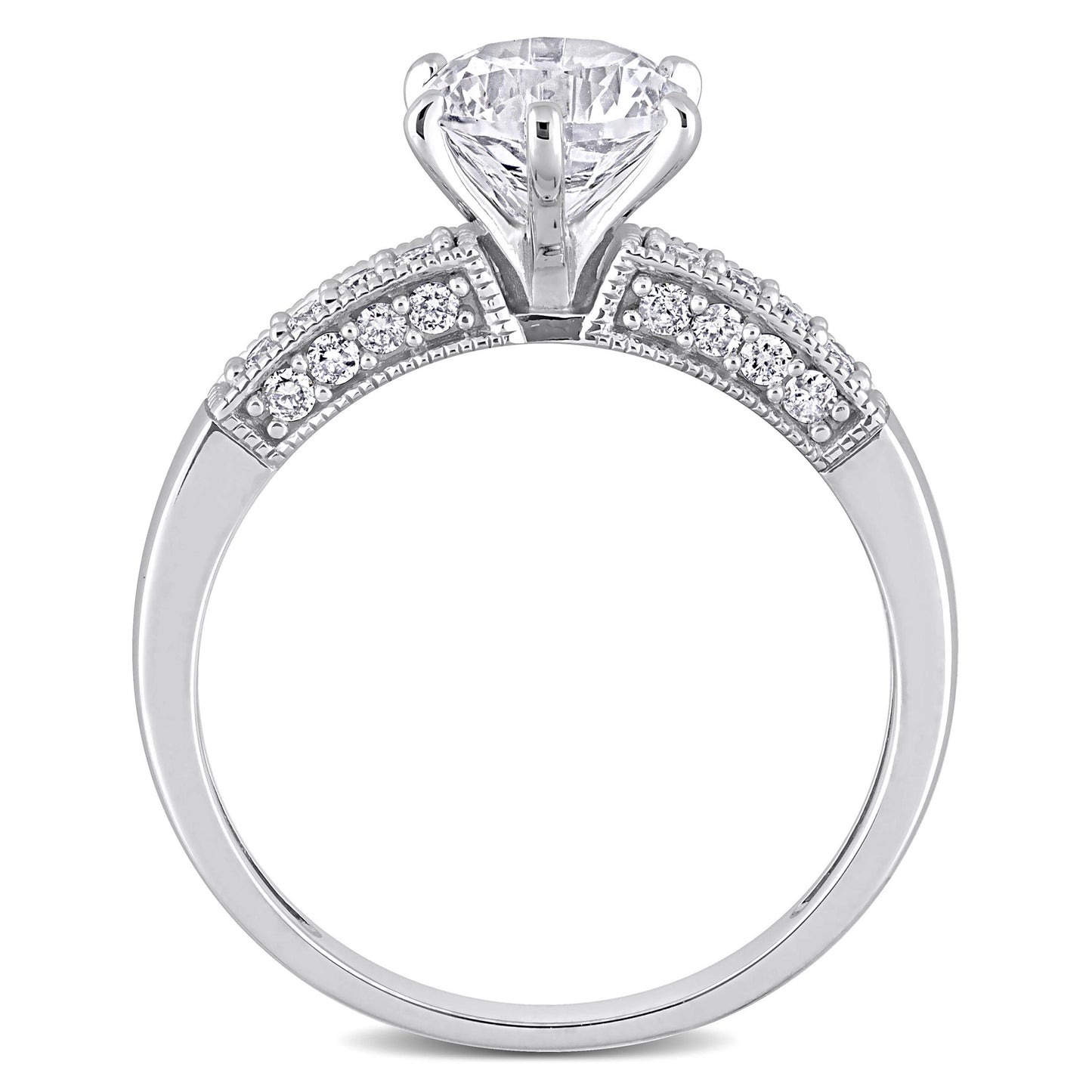 Women'S Created Sapphire 10K White Gold Engagement Ring