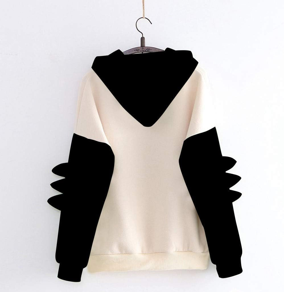 Women'S Teen Girls Cute Dinosaur Long Sleeve Hoodies Casual Loose Sweaters Hooded Sweatshirts Pullover Tops Shirts Black