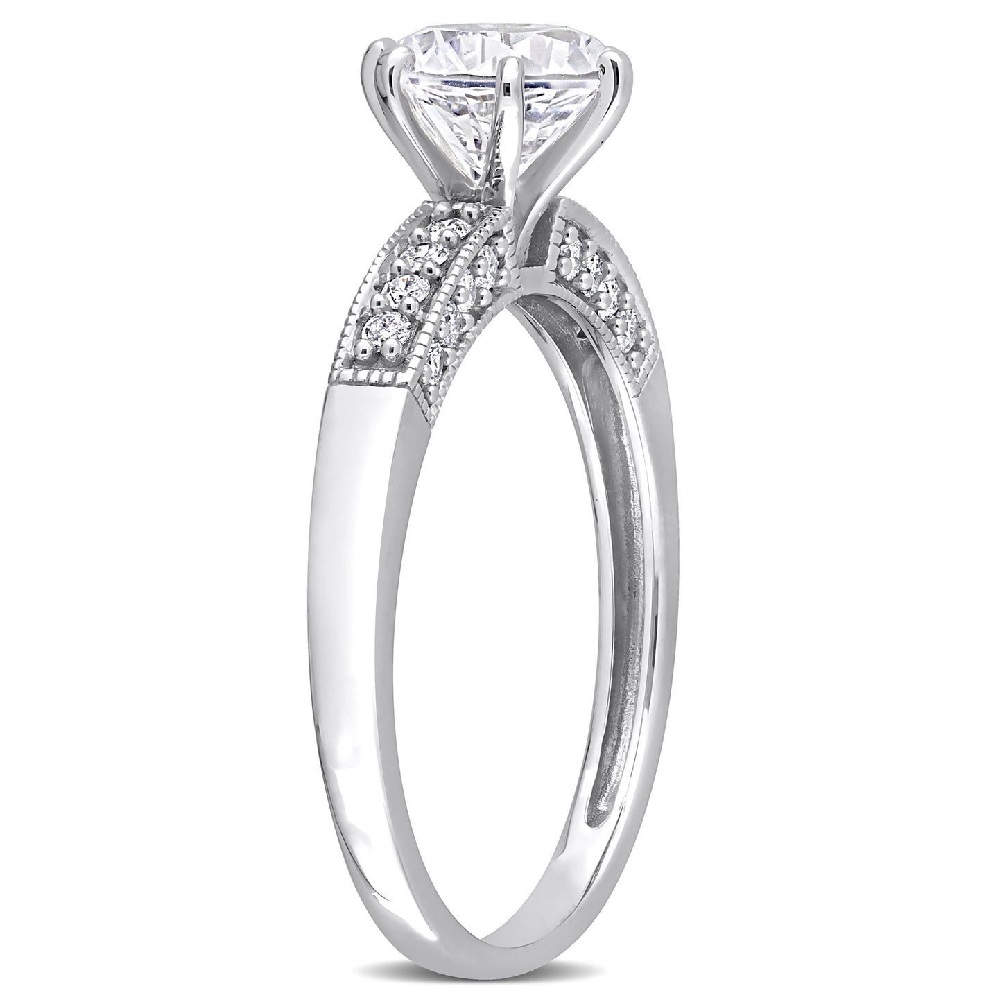 Women'S Created Sapphire 10K White Gold Engagement Ring