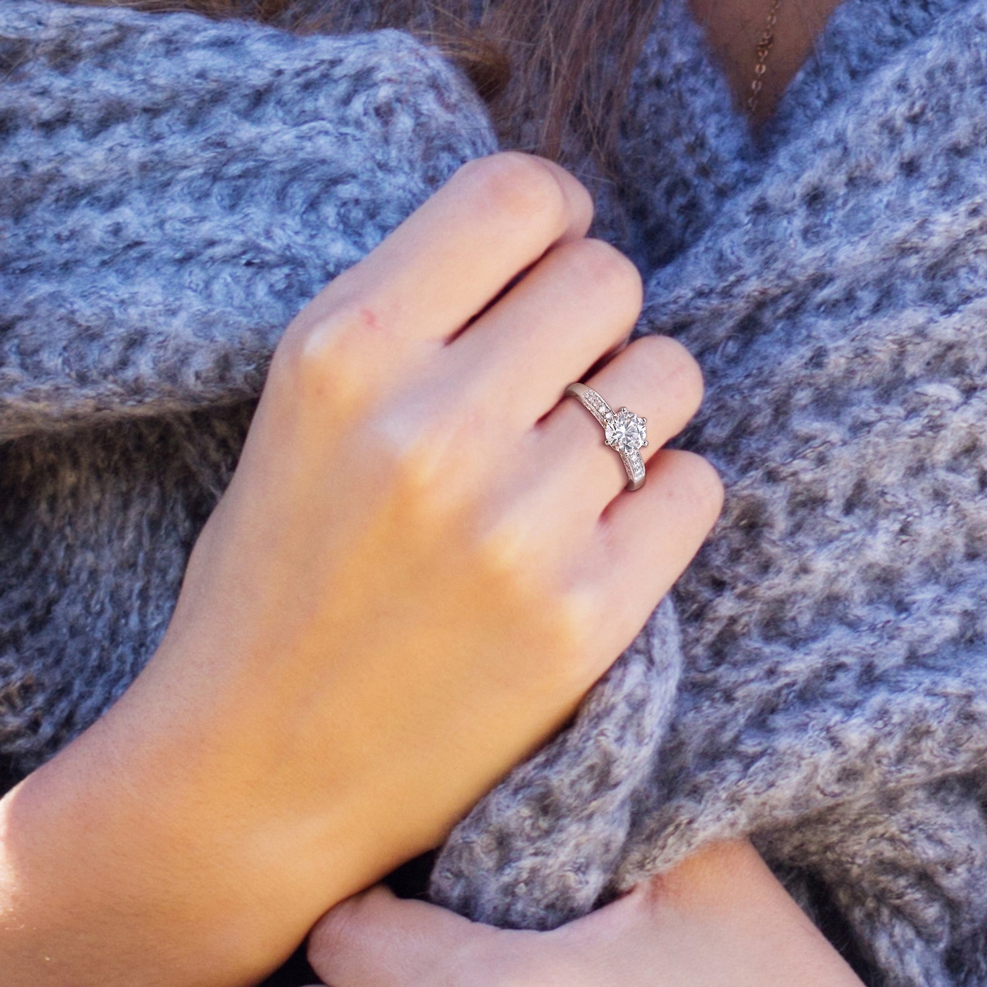 Women'S Created Sapphire 10K White Gold Engagement Ring