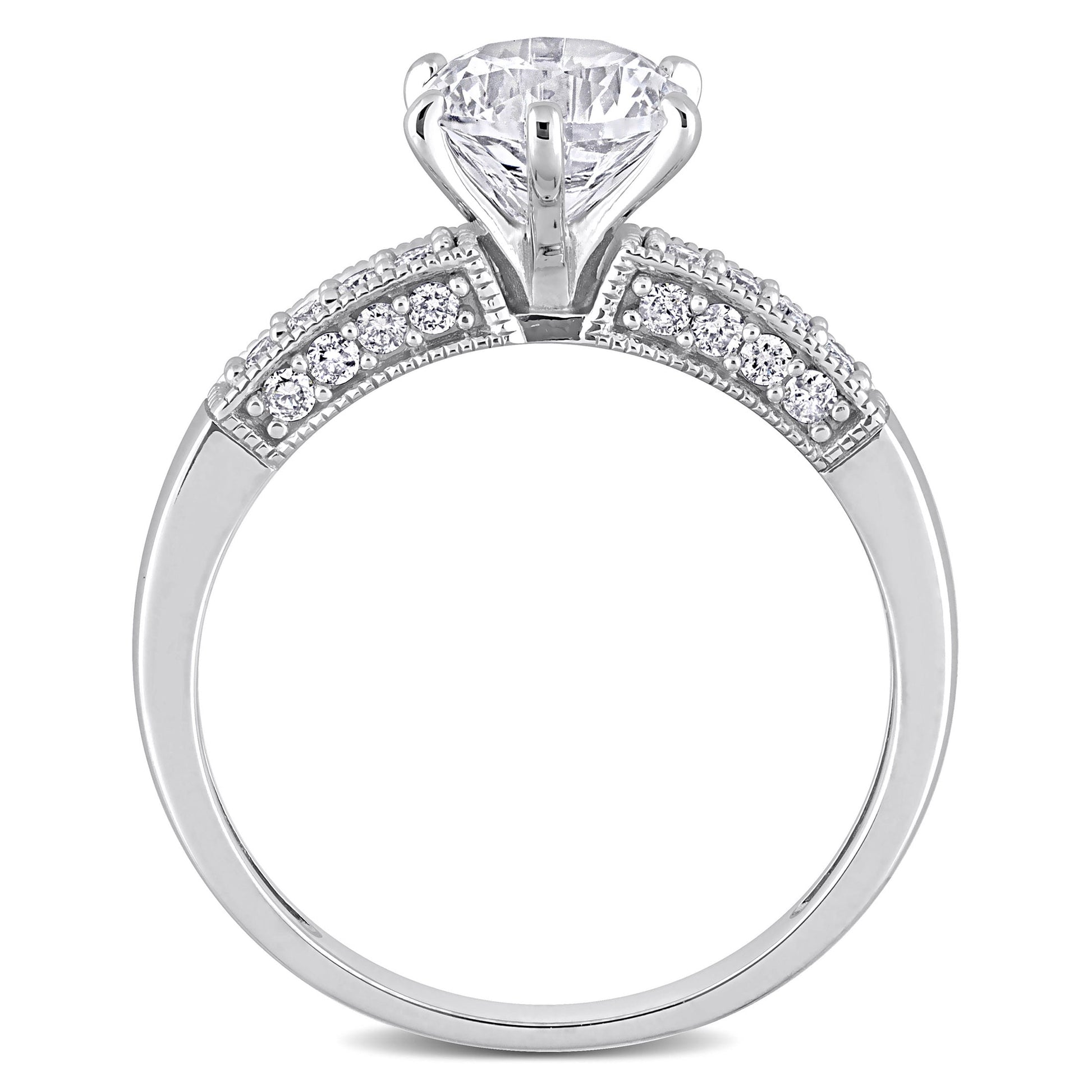 Women'S Created Sapphire 10K White Gold Engagement Ring