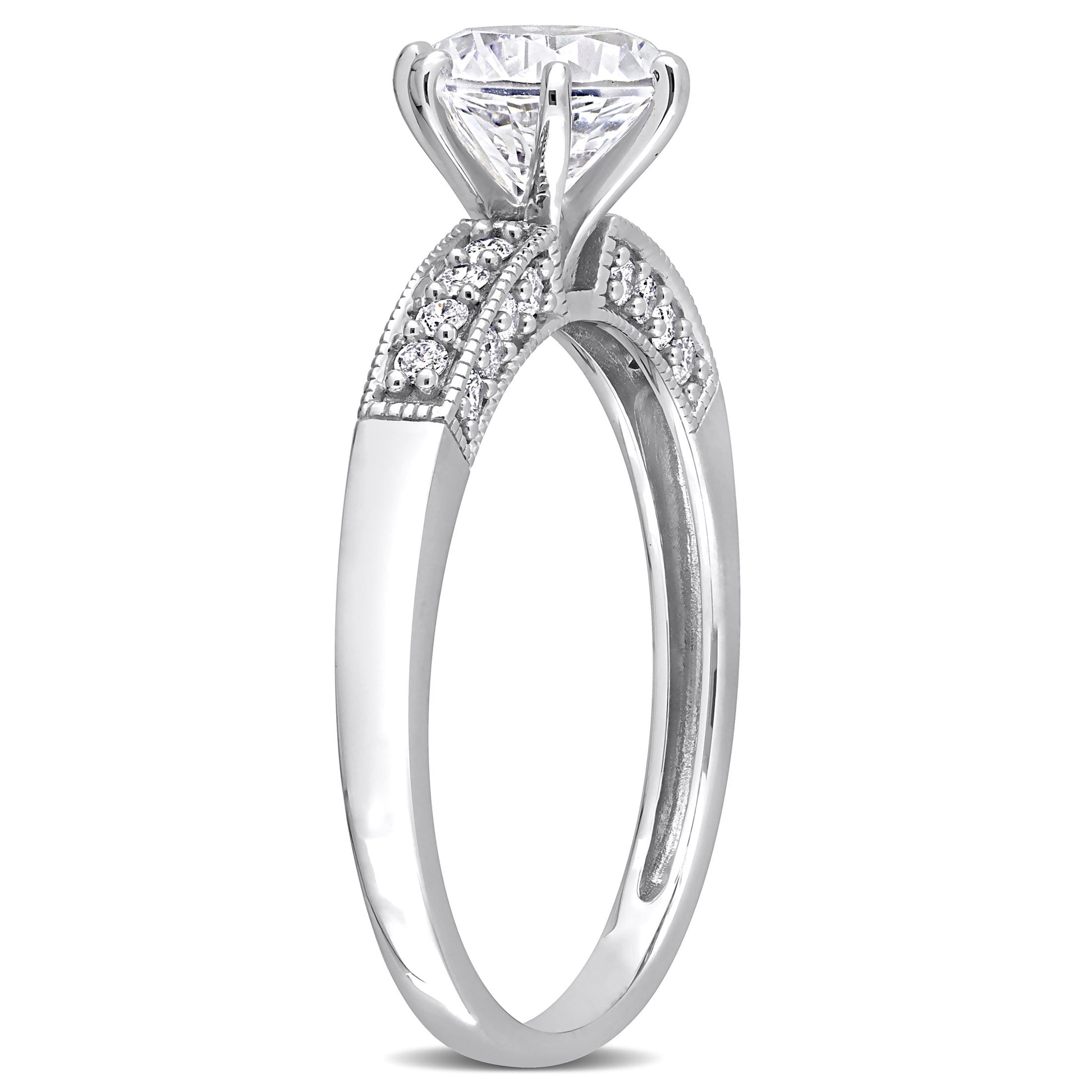 Women'S Created Sapphire 10K White Gold Engagement Ring